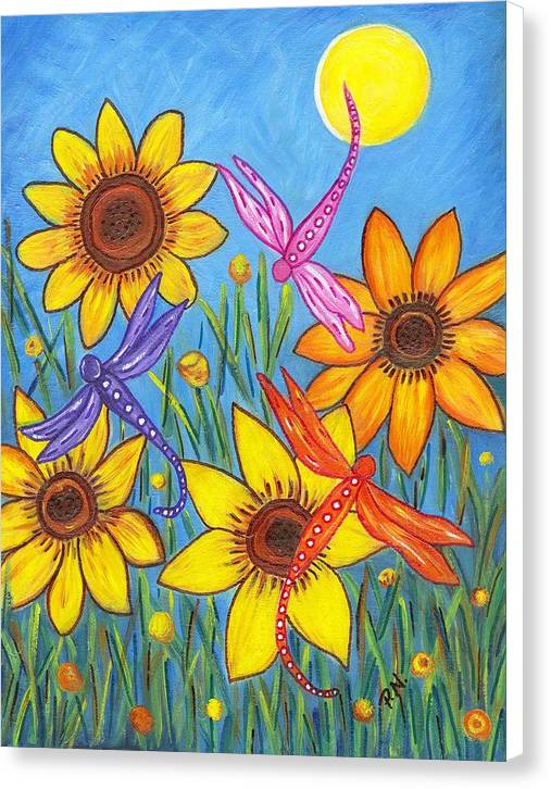 Sunflowers and Dragonflies Canvas Print