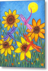 Sunflowers and Dragonflies Metal Print
