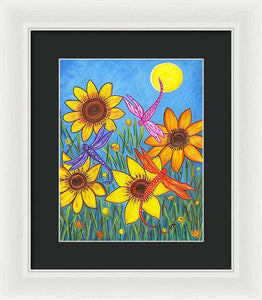 Sunflowers and Dragonflies Framed Print