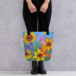 Sunflowers and Dragonflies Tote Bag